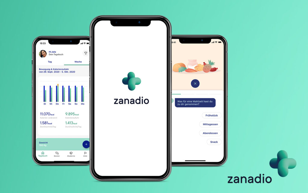 zanadio App-Screens und Logo