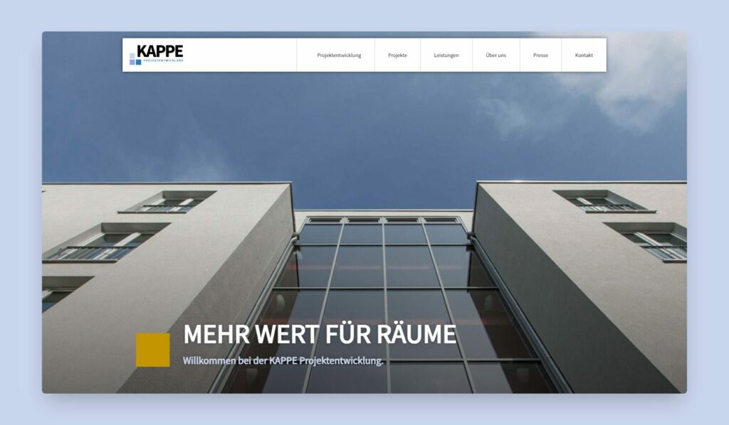 KAPPE Startseite Desktop Aufmacher/Hero Sektion